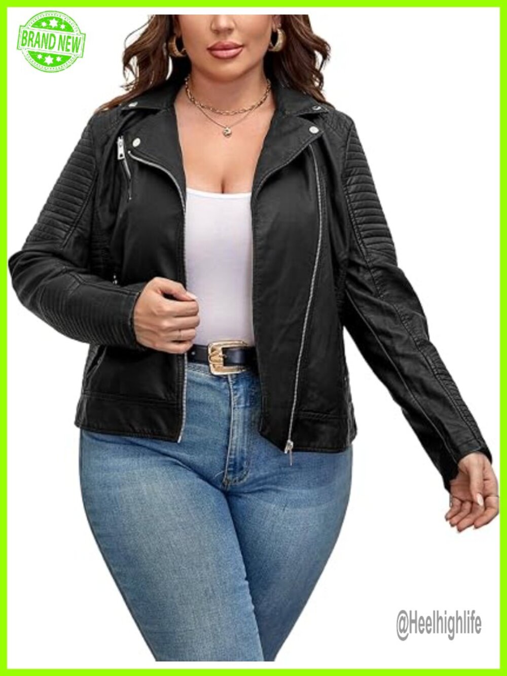 Women's Faux Leather Jacket Plus Size Motorcycle Biker Coat Short PU
